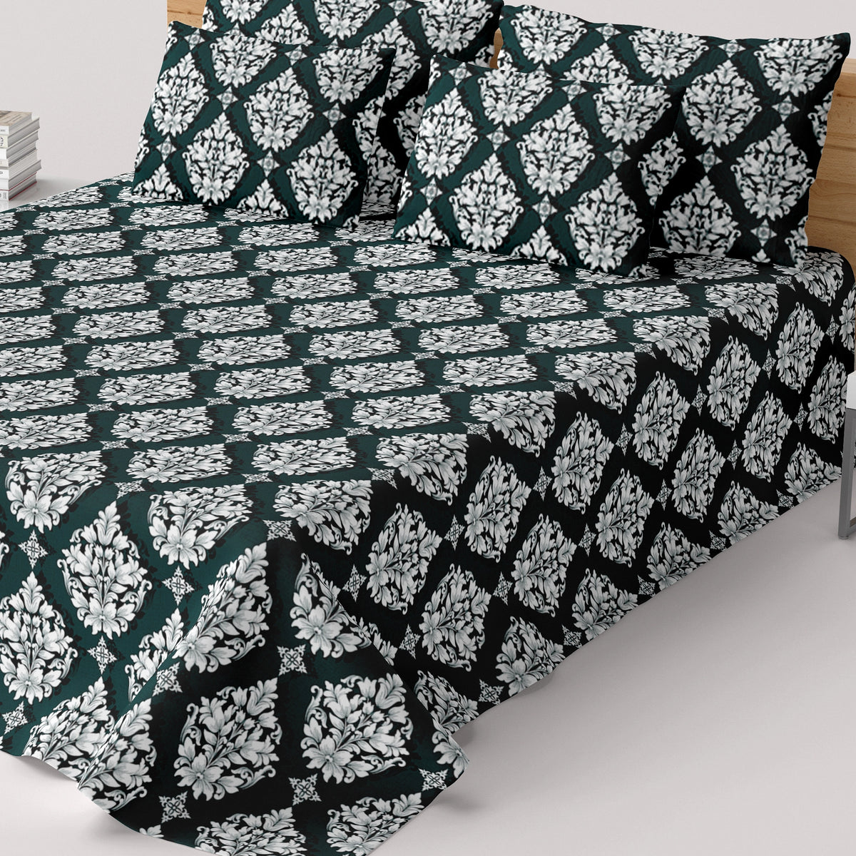 EMERALD SCROLL SATEEN BED SHEET SET