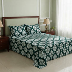 EMERALD SCROLL SATEEN BED SHEET SET