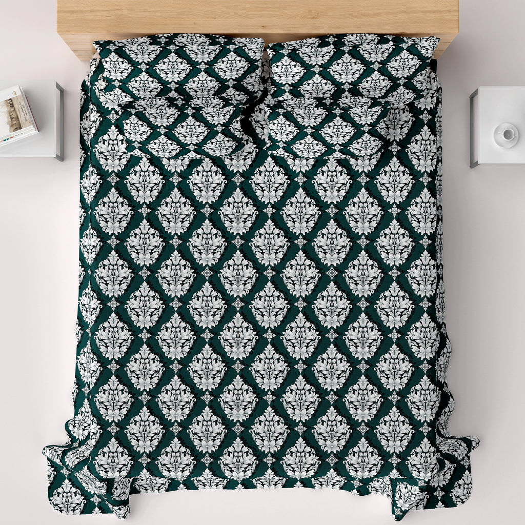 EMERALD SCROLL SATEEN BED SHEET SET