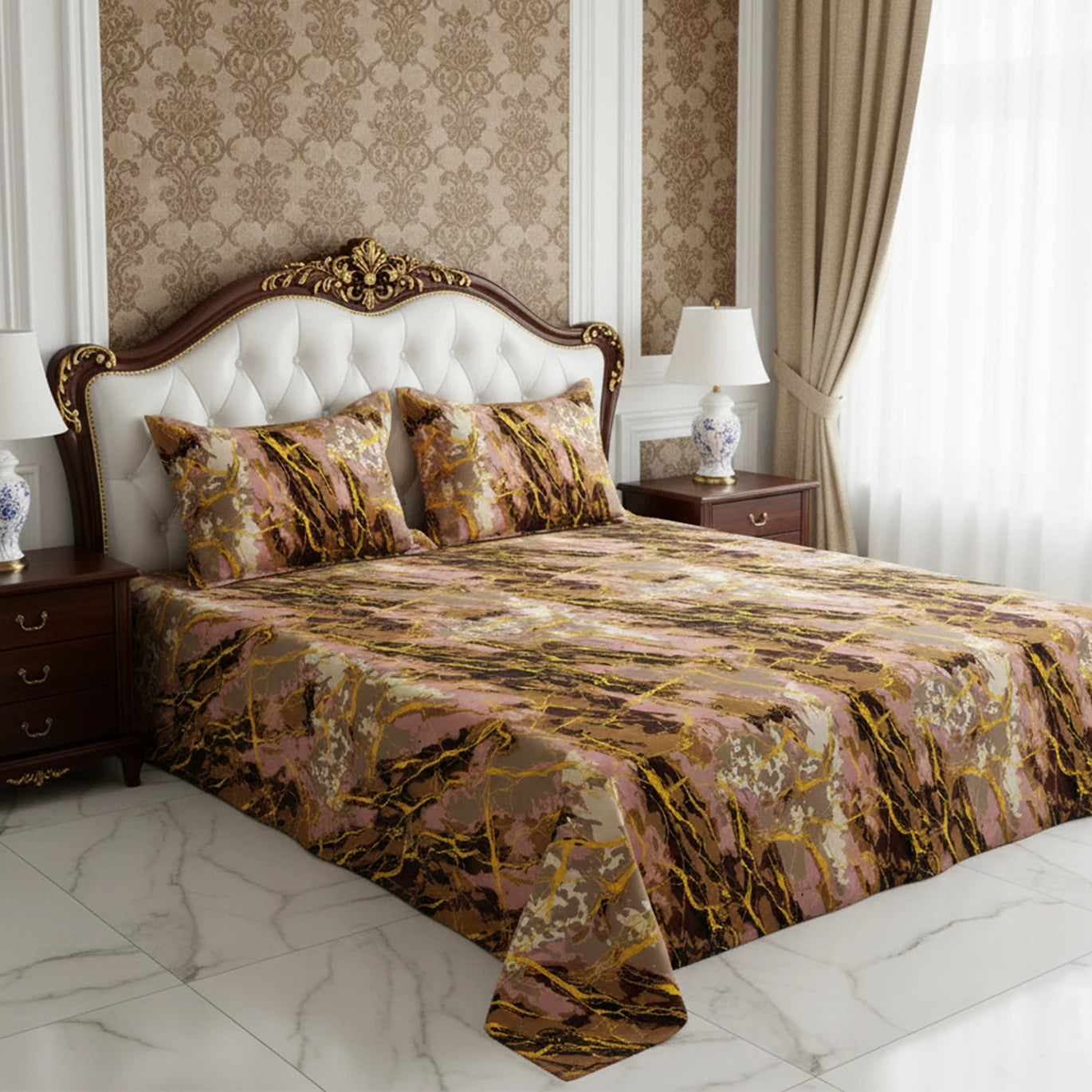 Sateen Bed Sheet Set - 8778 (Brown)