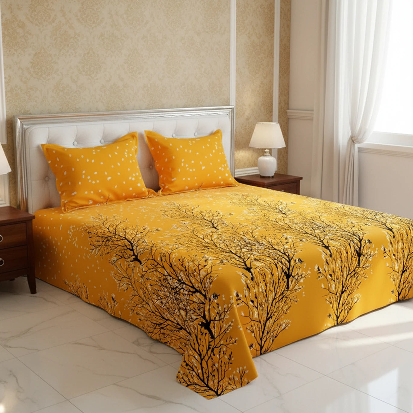 Sateen Bed Sheet Set - 8955  (Yellow)