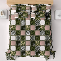 PATCHWORK GREEN SATEEN BED SHEET SET