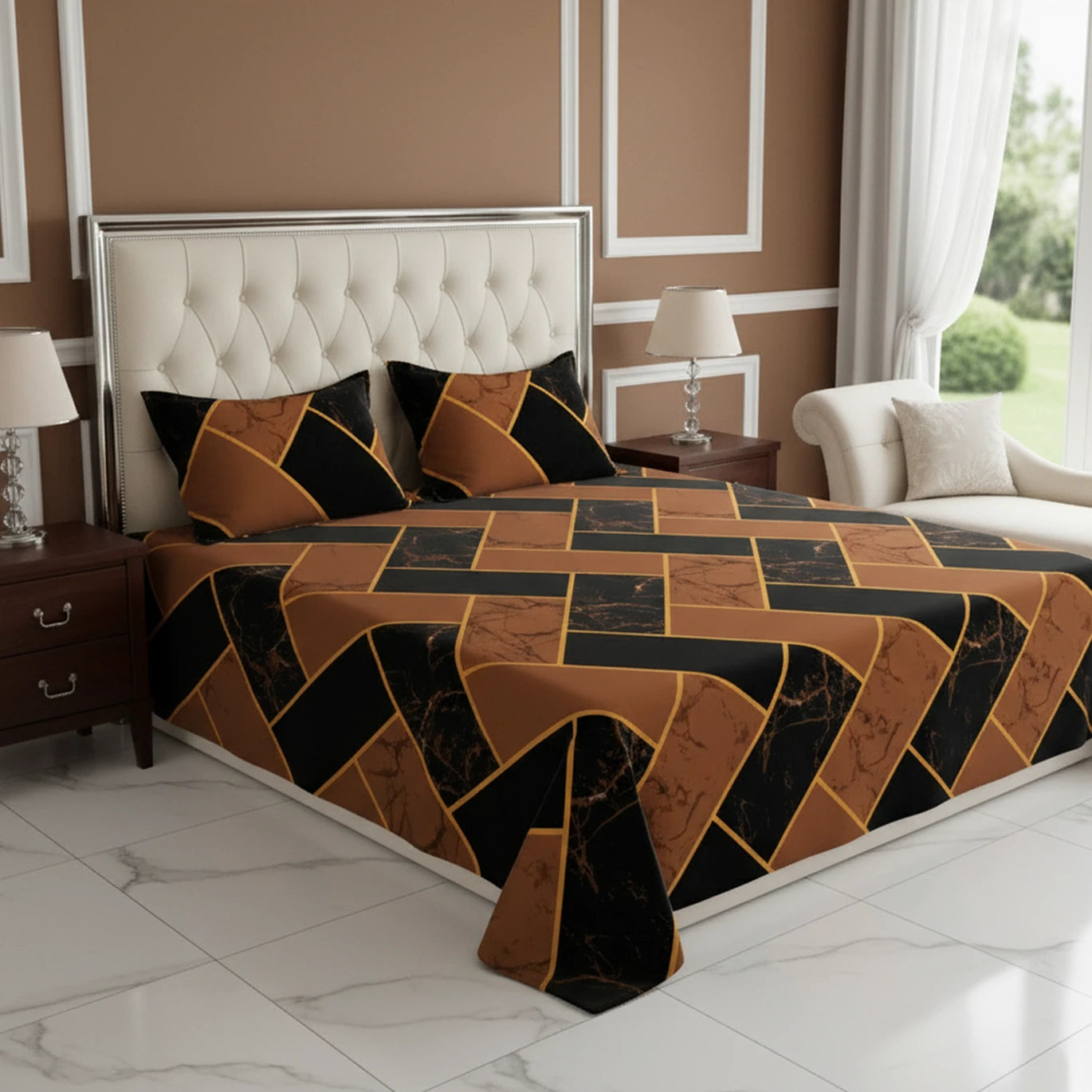 Sateen Bed Sheet Set - 8995 (Brown)