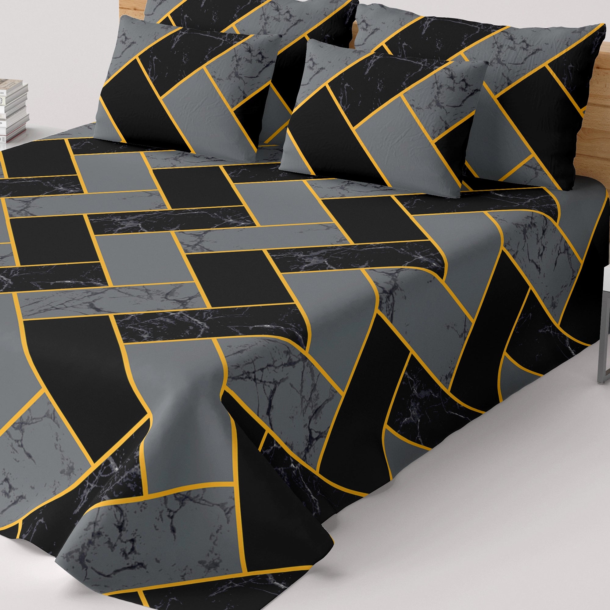Sateen Bed Sheet Set - 8995 (Grey)