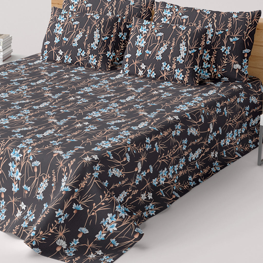 DARK FLORAL SATEEN BED SHEET