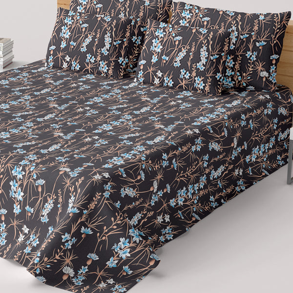 DARK FLORAL SATEEN BED SHEET