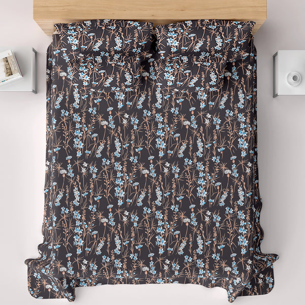 DARK FLORAL SATEEN BED SHEET