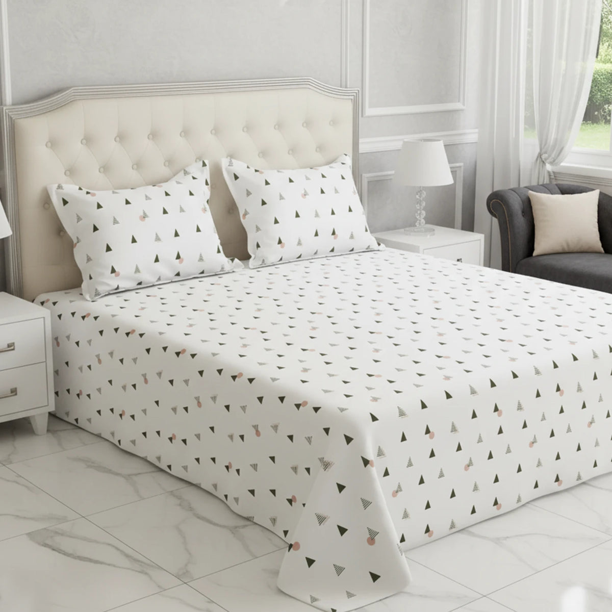WHITE AURA Sateen Bed Sheet Set