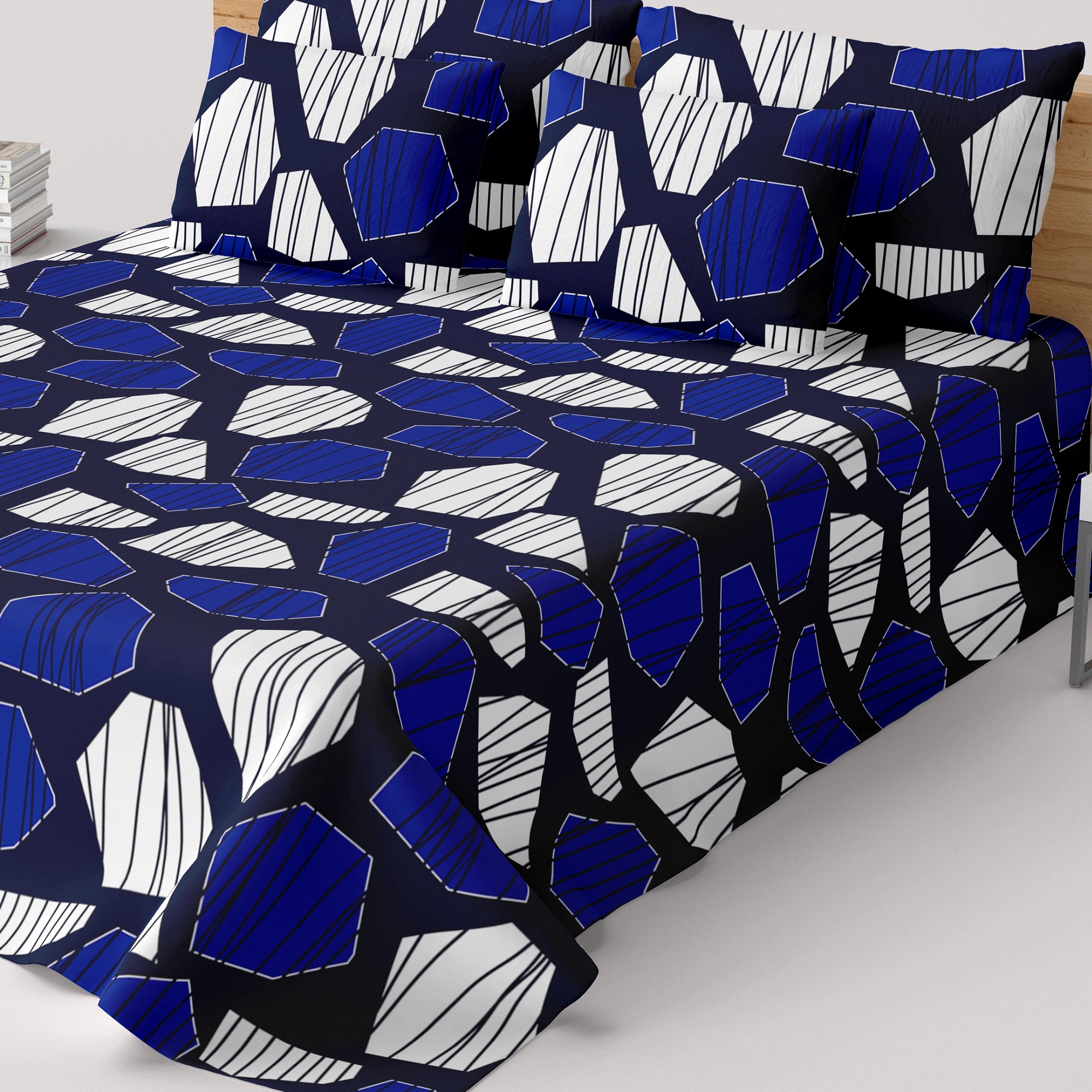Sateen Bed Sheet Set - 9081 (Blue)