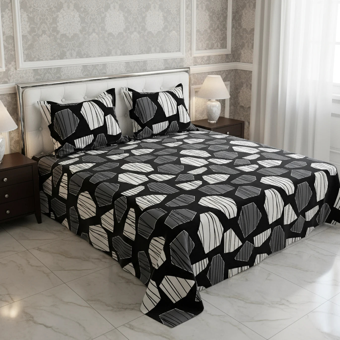 Sateen Bed Sheet Set - 9081 (Grey)