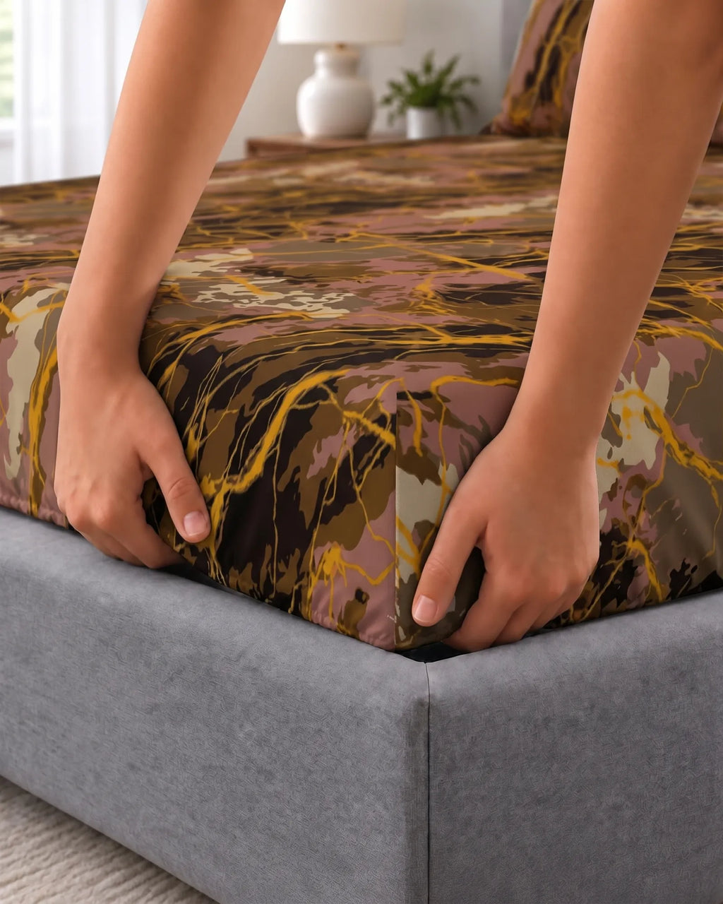 Sateen Fitted Bed Sheet Set 8778 Brown