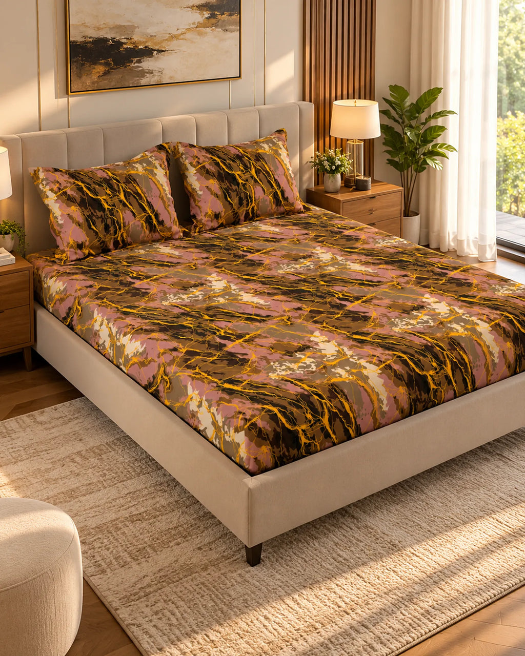 Sateen Fitted Bed Sheet Set 8778 Brown