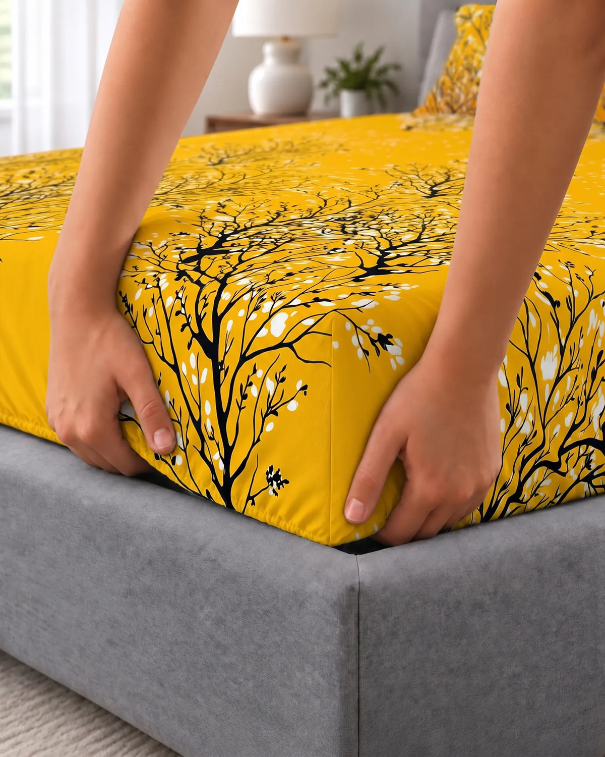 Sateen Fitted Bed Sheet Set 8955 Yellow