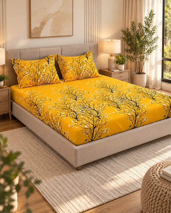 Sateen Fitted Bed Sheet Set 8955 Yellow