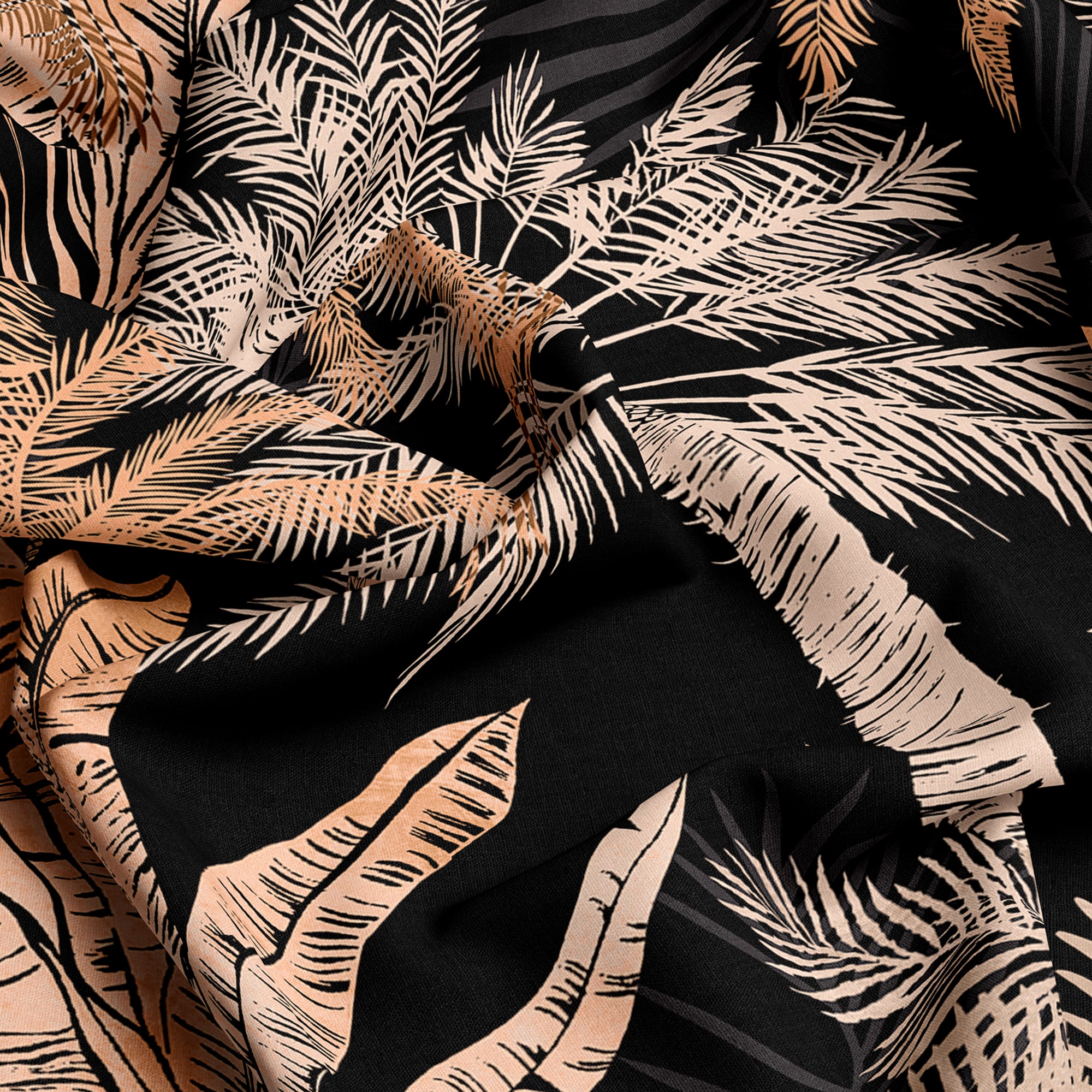 Black Palm Tree Sateen Bed Sheet Set - 8206 (FR)