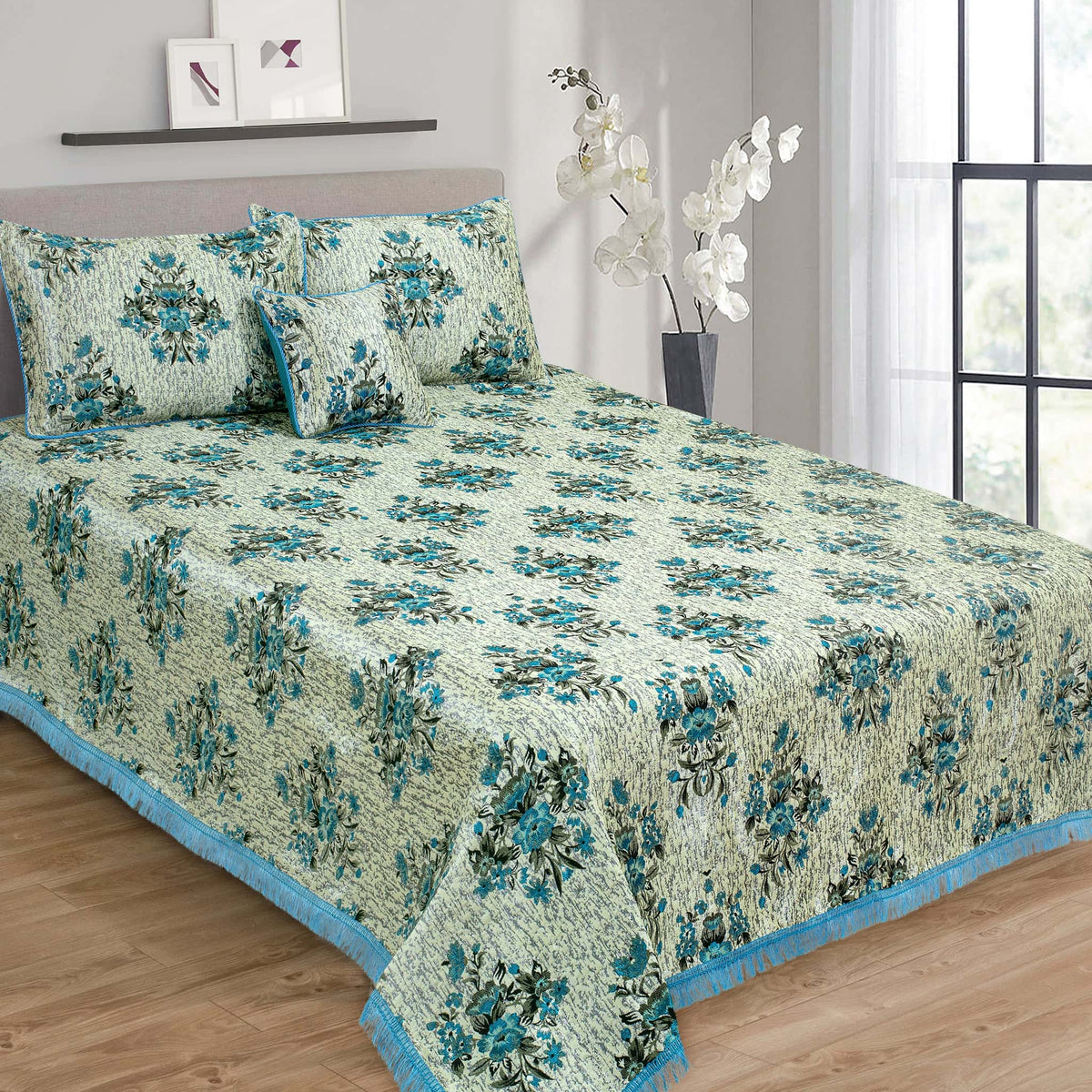 RHS gultex multani bedsheet set (Grey/Sky Blue)