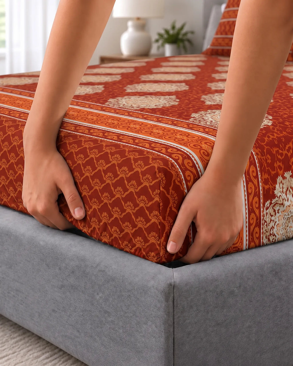 TERRACOTTA JAAL XARA FITTED BED SHEET SET