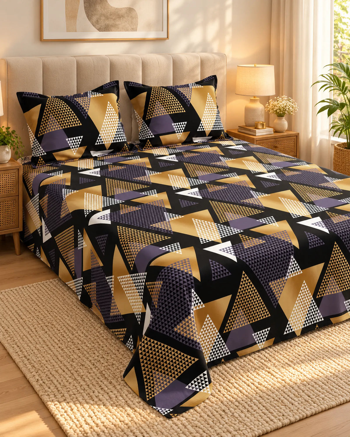 TRIANGLE ABSTRACT Sateen Bed Sheet Set