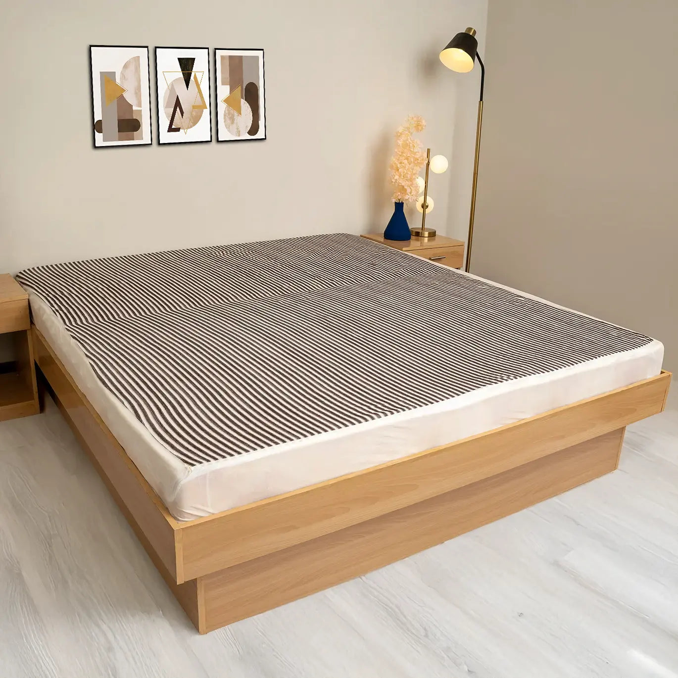 Water Proof Mattress Protector Stripe (Black)