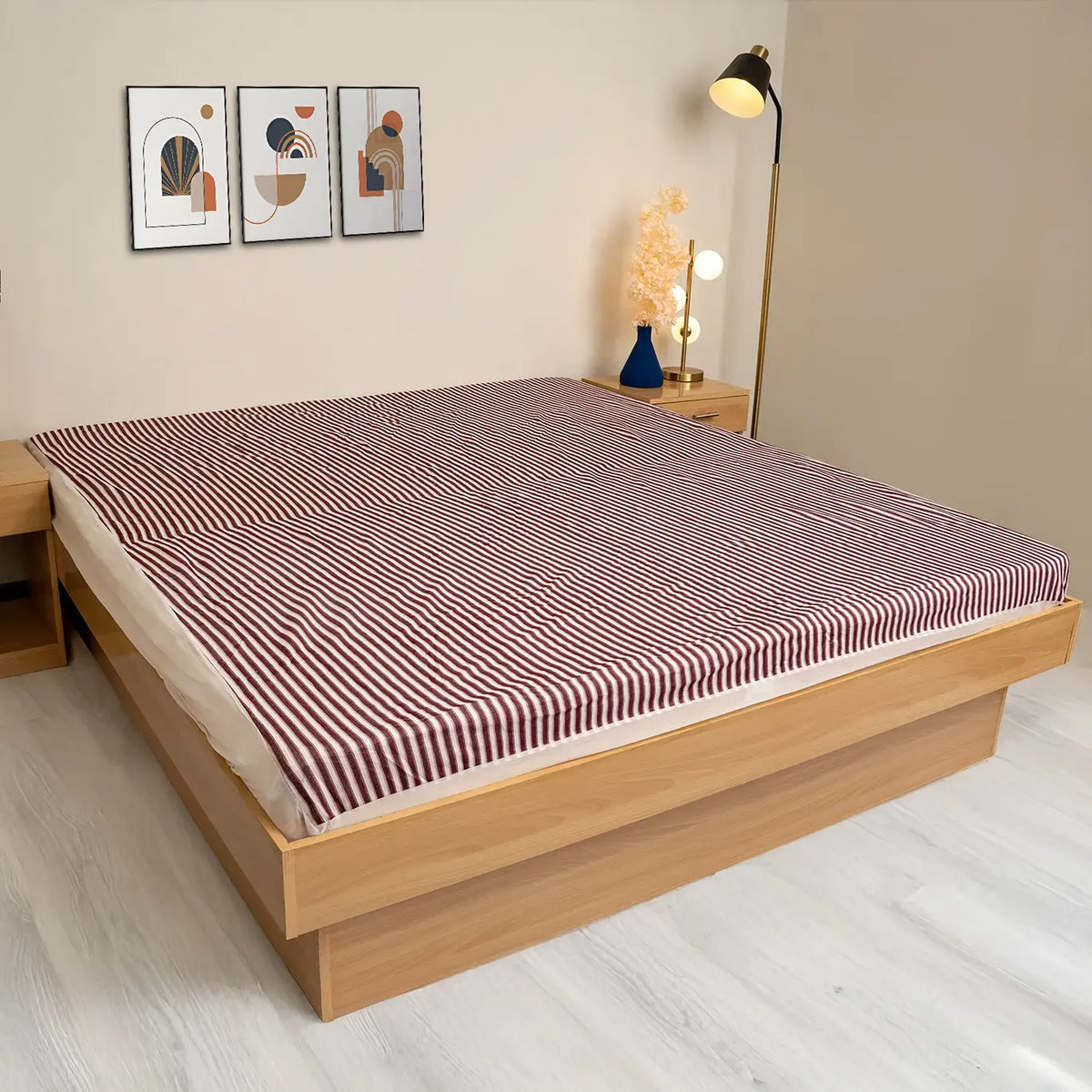 Water Proof Mattress Protector Stripe (Red)