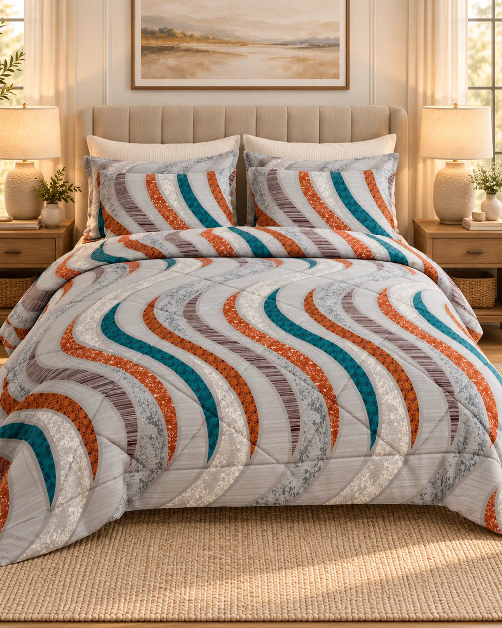 Wave Mosaic Sateen 6-Pc Comforter Set