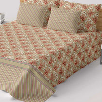 Xara Beige Cream Floral Stripes Bed Sheet Set