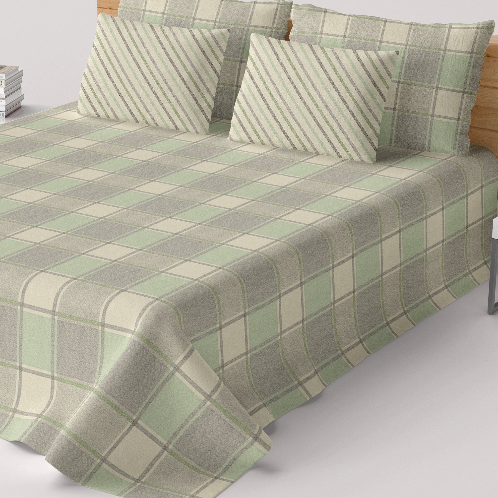 Xara Green Plaid/Stripes Bed Sheet Set - 8626-8627