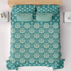 Xara Teal Damask Bed Sheet Set - 8656-8657