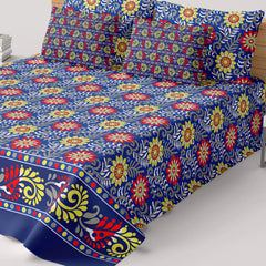 Xara Royal Blue Floral Bed Sheet Set - Xara 8699-8700