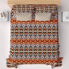 Xara Orange Geometric Bed Sheet Set - Xara 8703-8704