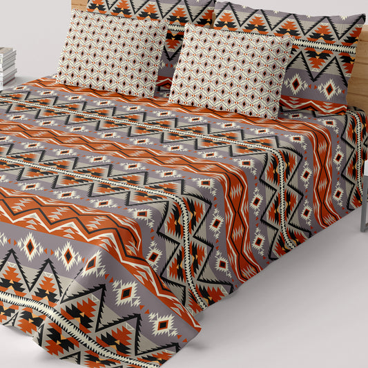 Xara Orange Geometric Bed Sheet Set - Xara 8703-8704