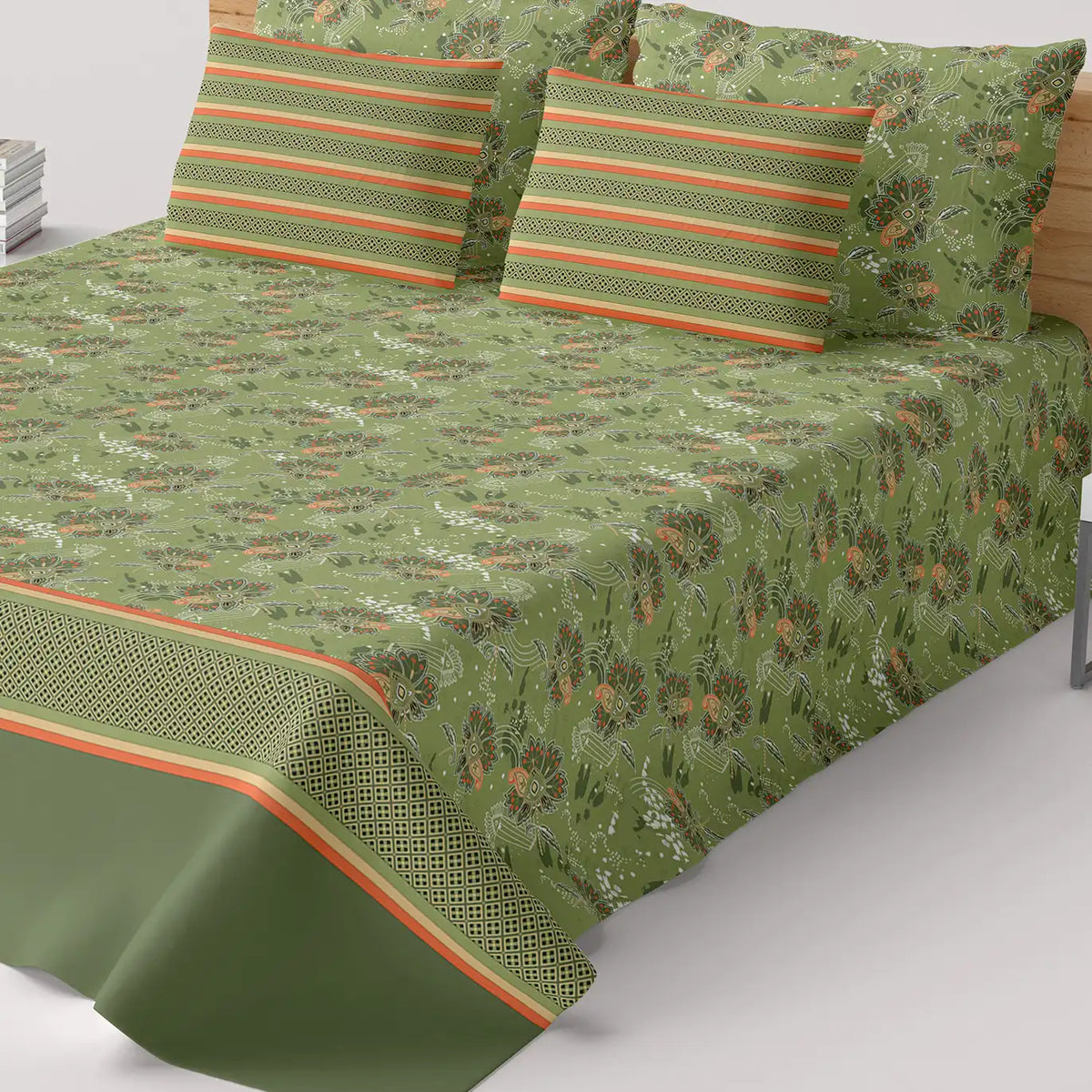 GREEN OVERLAY XARA BED SHEET SET