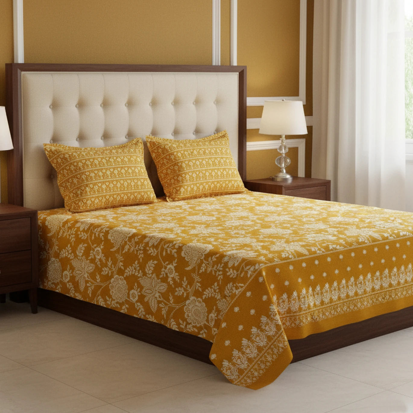 MUSTARD FLORAL  XARA BED SHEET SET