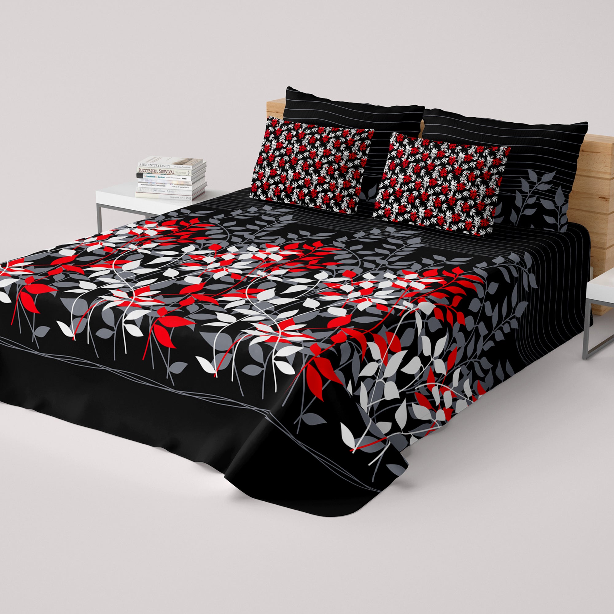 Xara Black Floral Stripe Bed Sheet Set - 8360-61