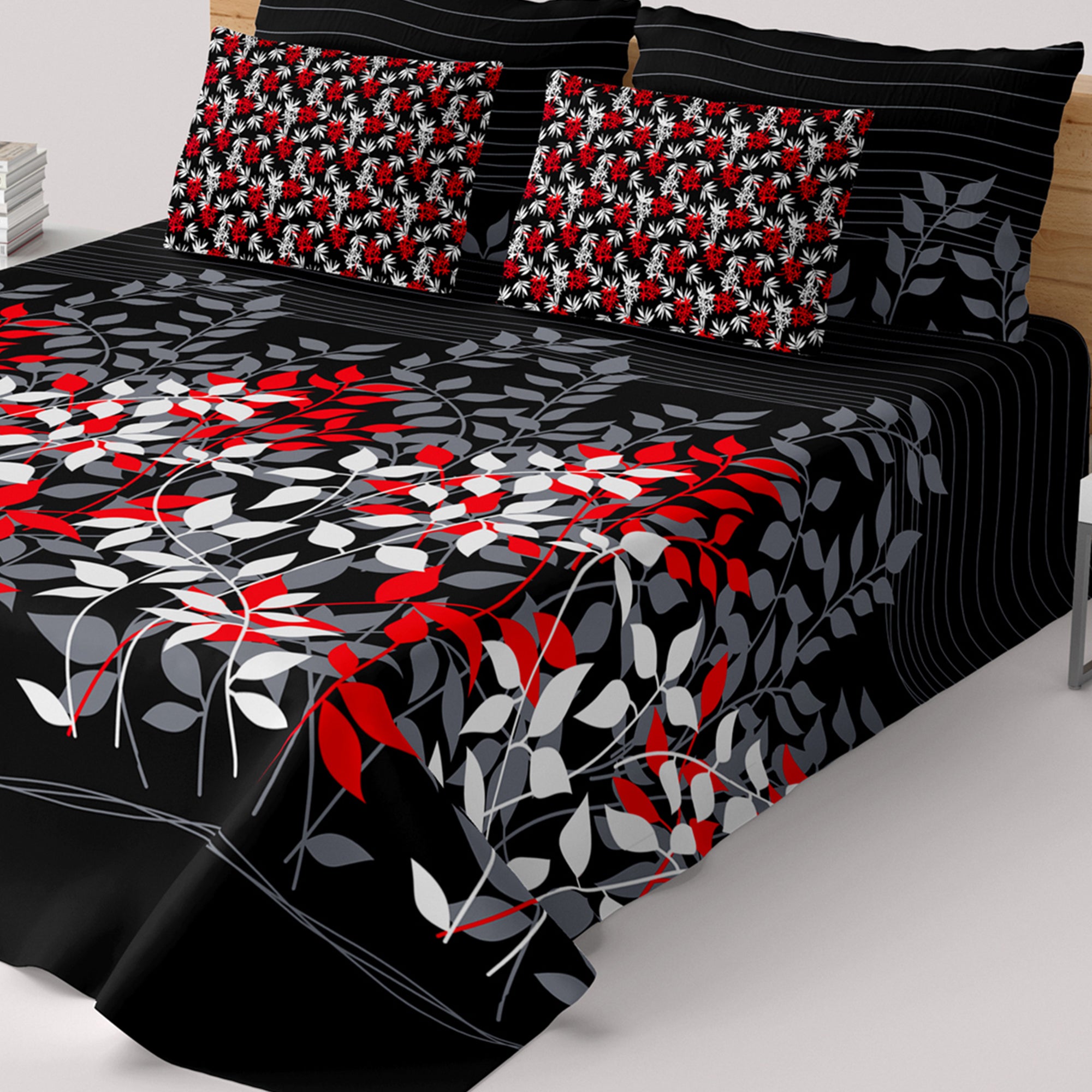 Xara Black Floral Stripe Bed Sheet Set - 8360-61