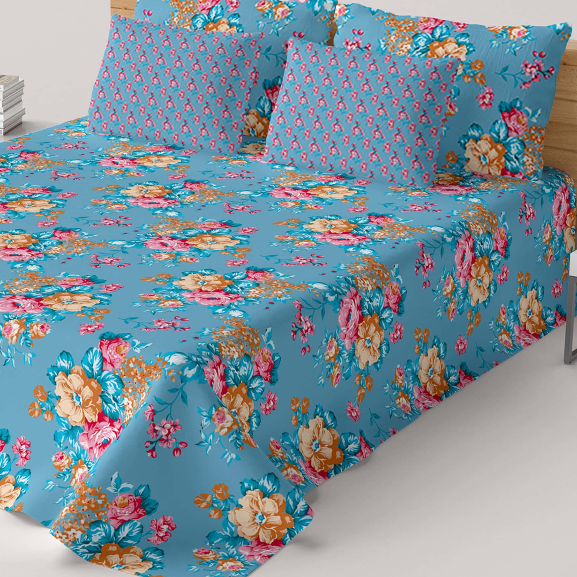 Xara Blue Floral Bed Sheet Set - 8429-30