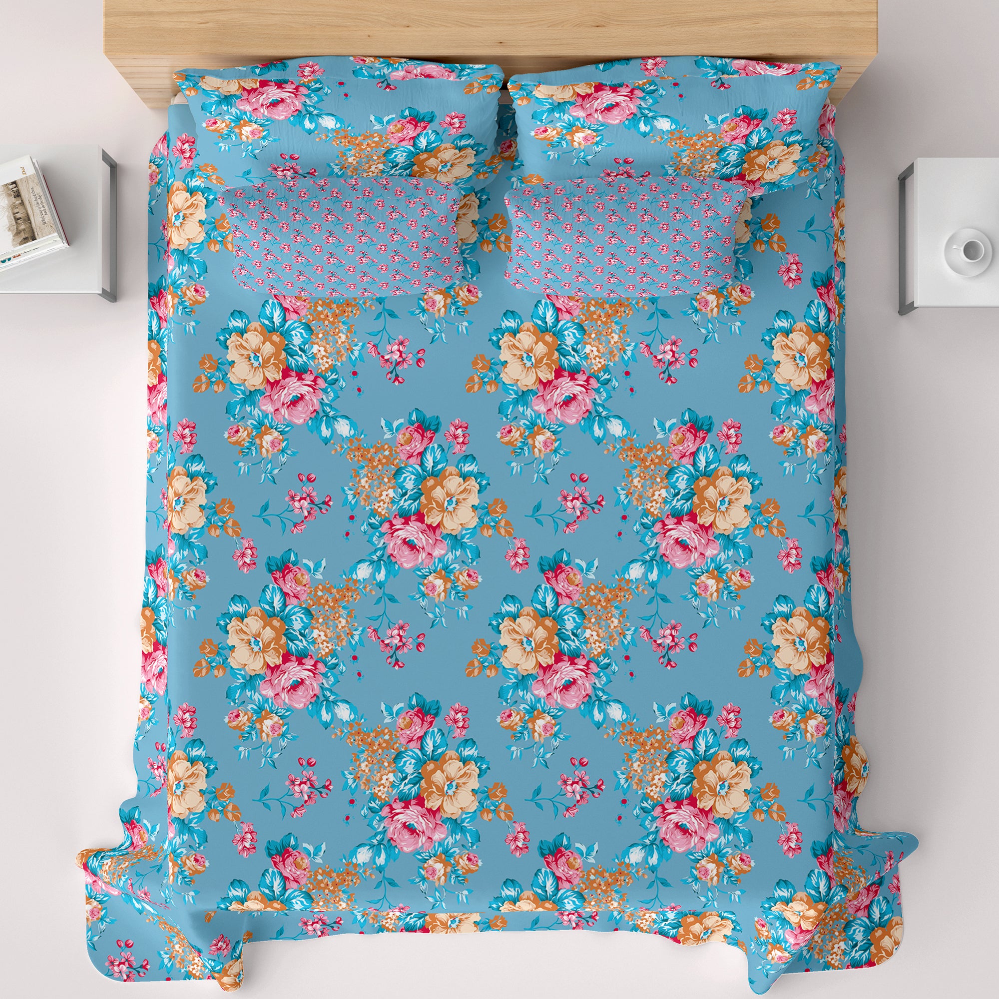 Xara Blue Floral Bed Sheet Set - 8429-30