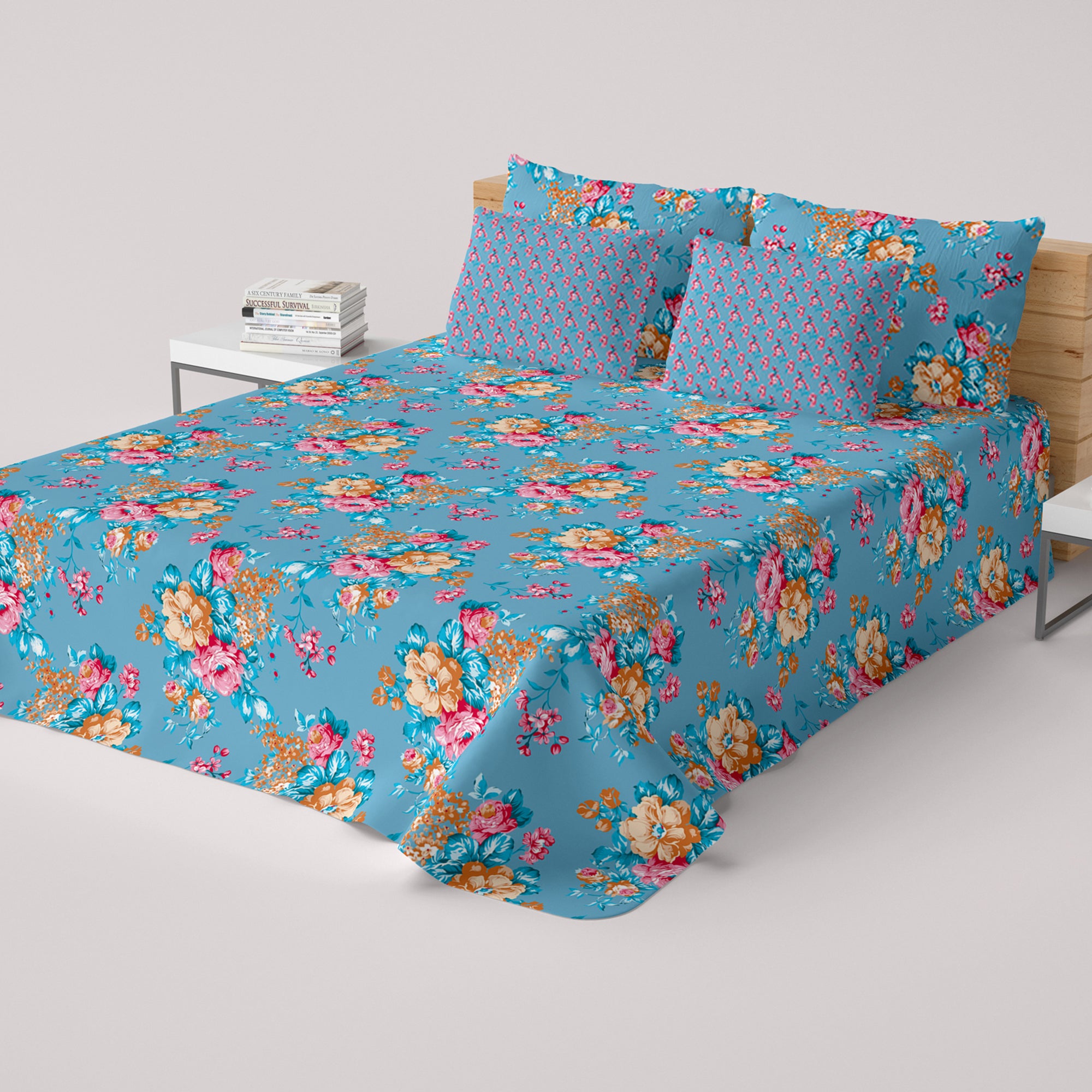 Xara Blue Floral Bed Sheet Set - 8429-30