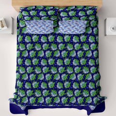 Xara Blue Floral Geometric Border Bed Sheet Set - 7643-7644