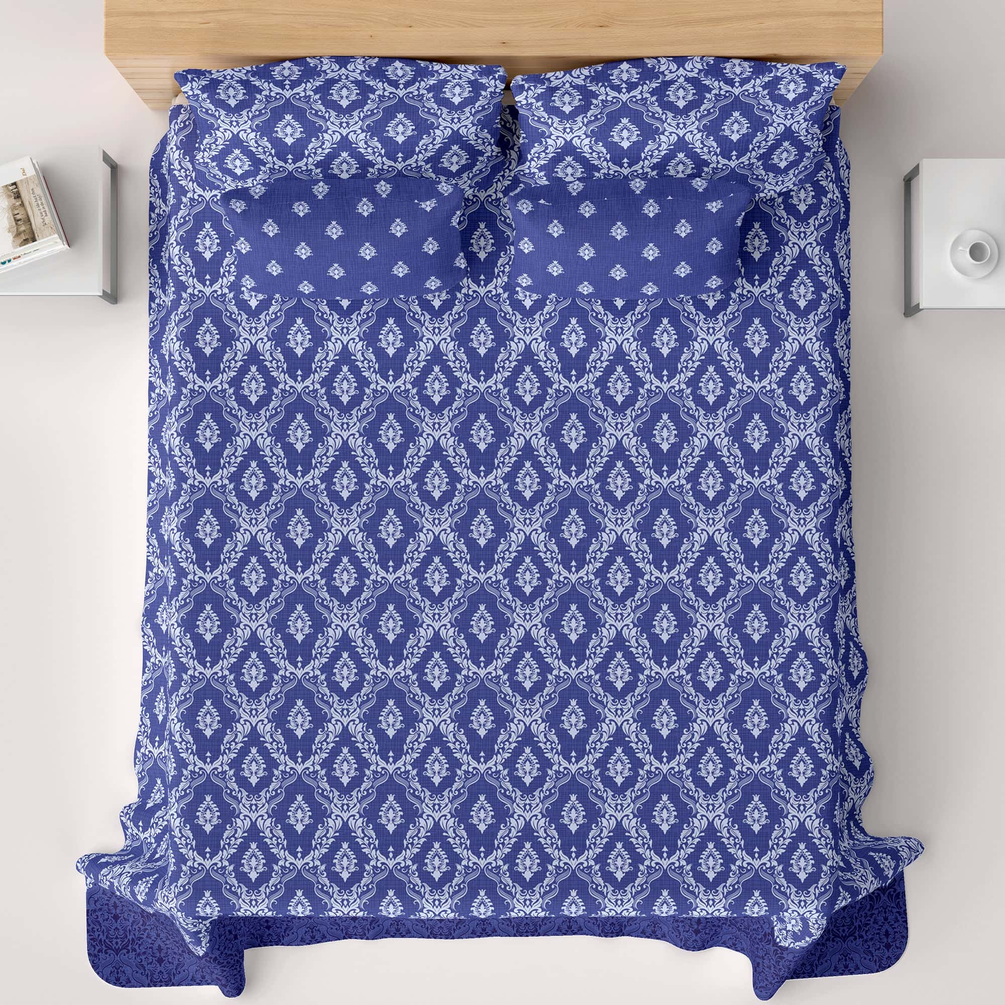 Xara Blue Geometric Grid Bed Sheet Set - 8296-97