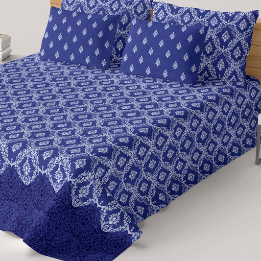 Xara Blue Geometric Grid Bed Sheet Set - 8296-97