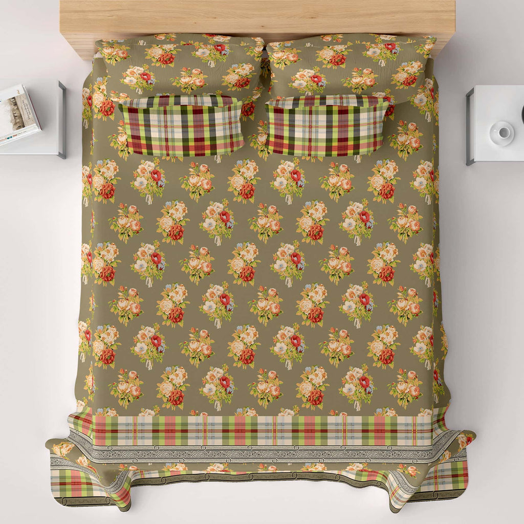Xara Brown Floral Bed Sheet Set