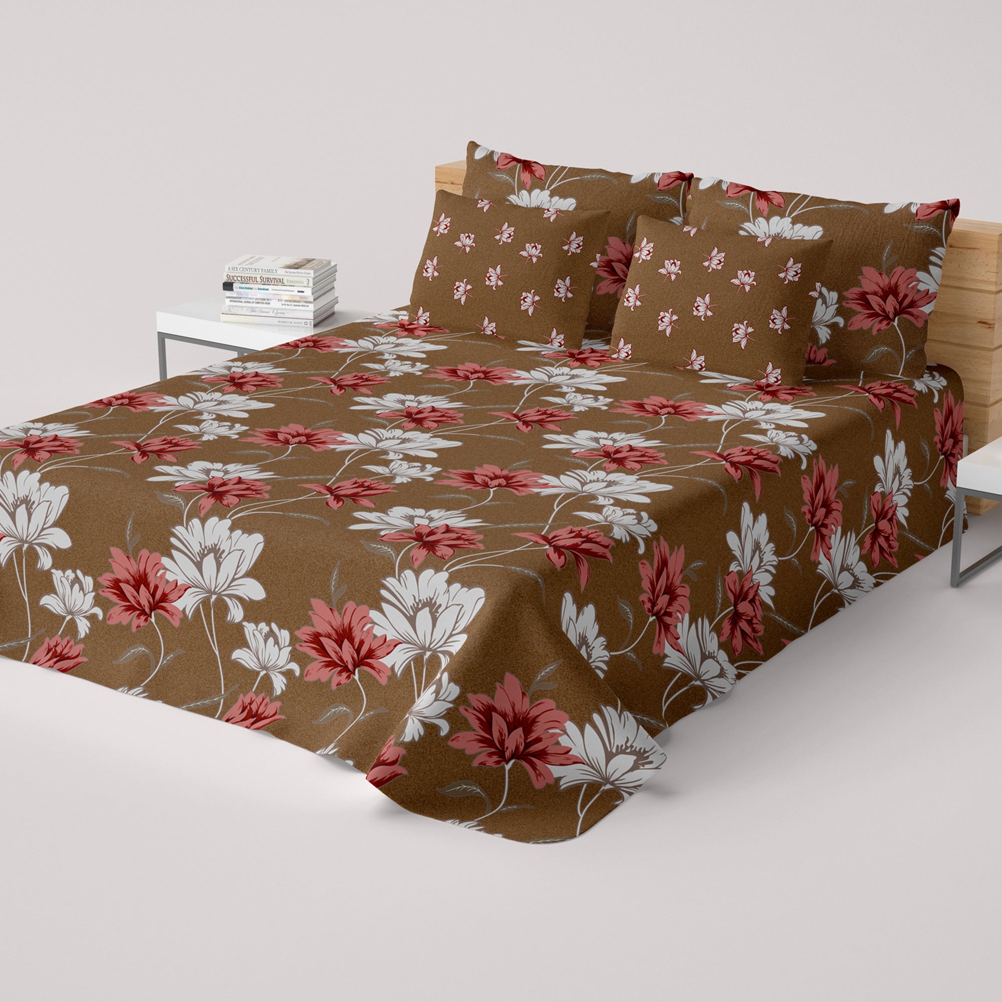 Xara Brown Floral Bed Sheet Set - 8034-8051