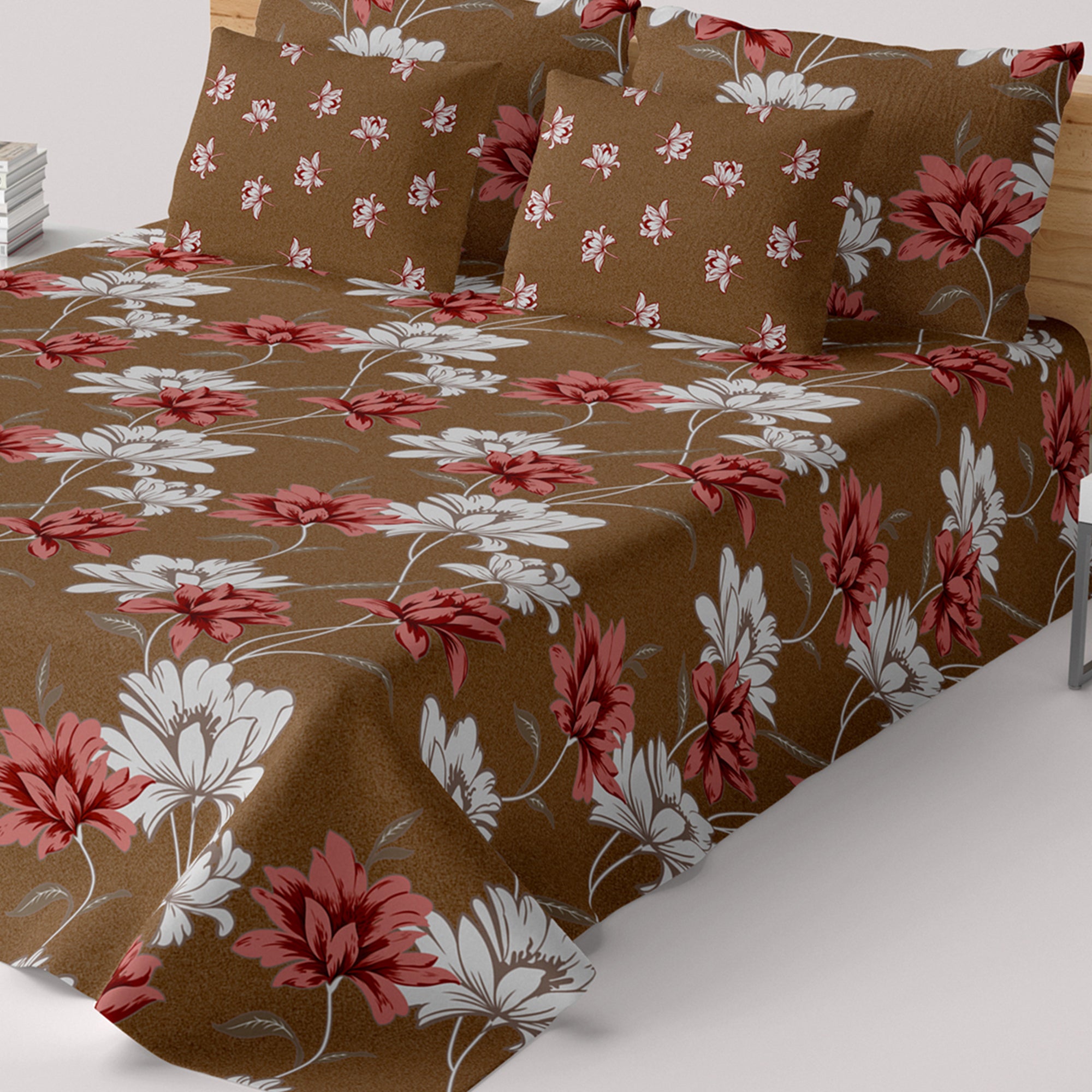 Xara Brown Floral Bed Sheet Set - 8034-8051