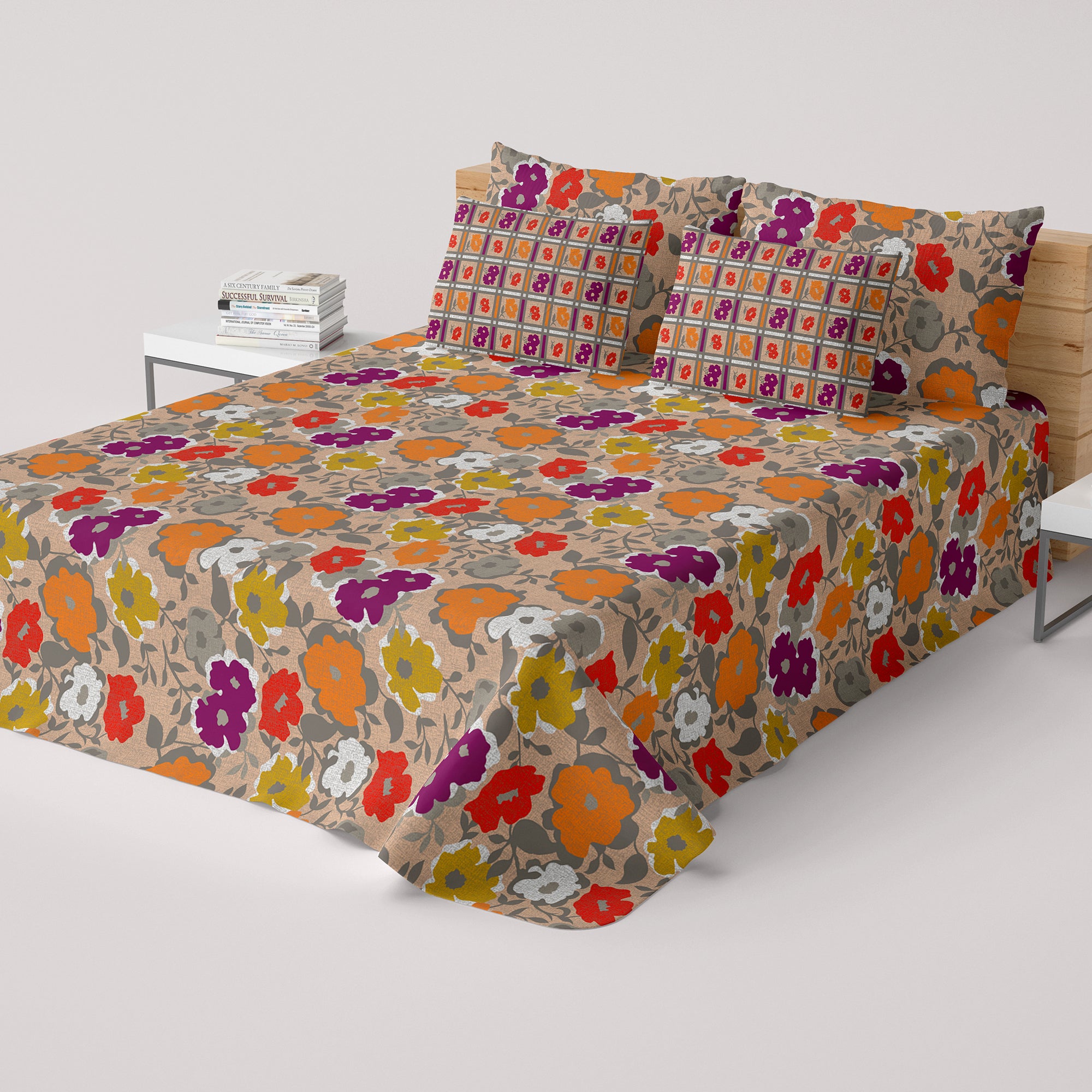 Xara Brown Floral Bed Sheet Set - 8218-8219