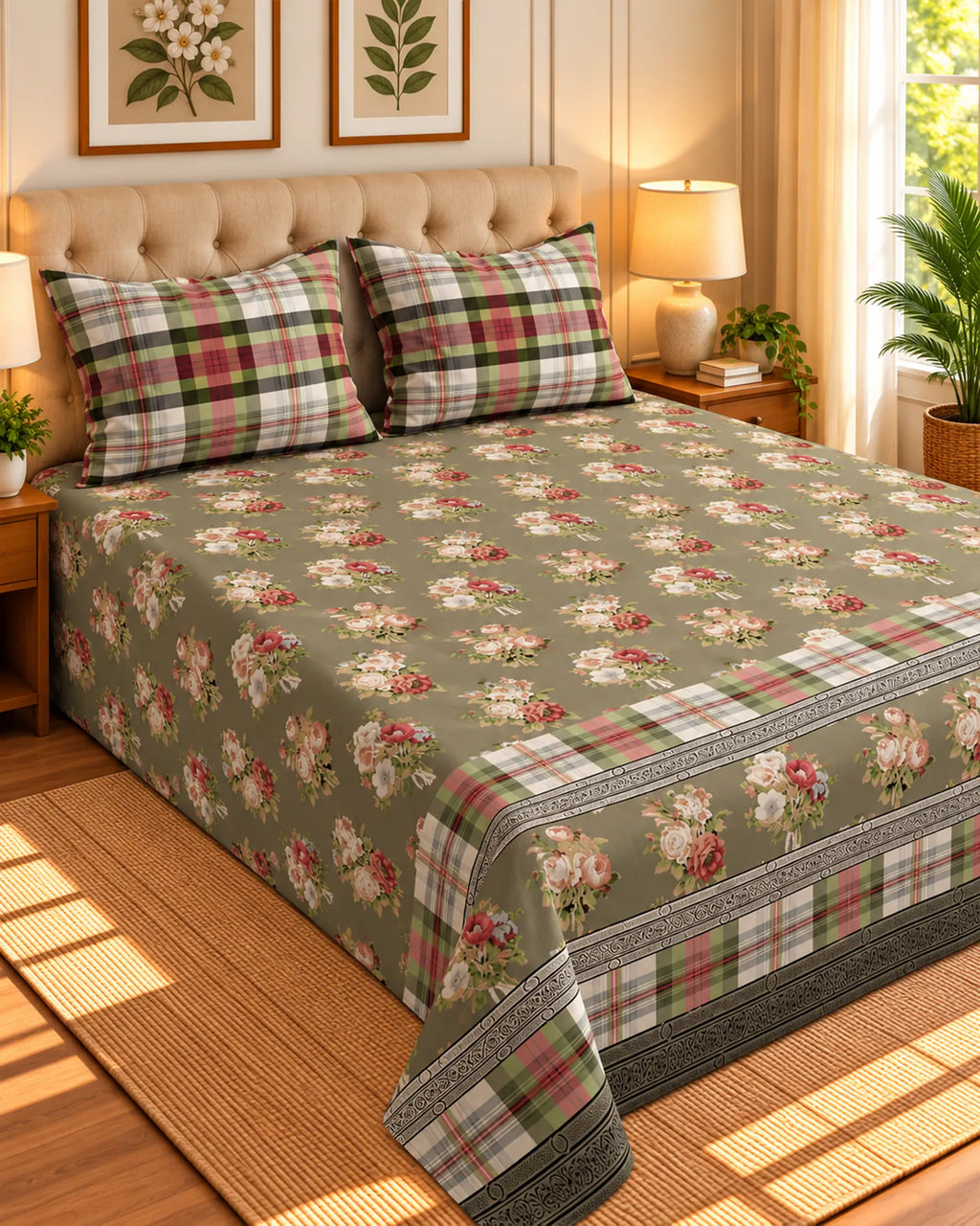 Xara Brown Floral Bed Sheet Set