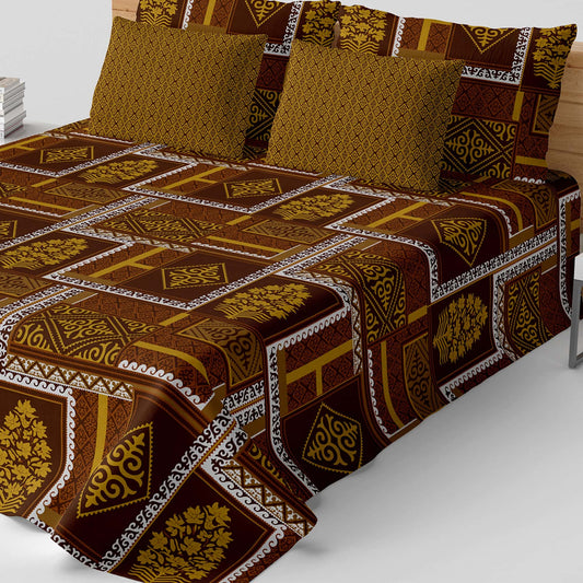 Xara Brown Geometric Floral Bed Sheet Set - 7695-7696