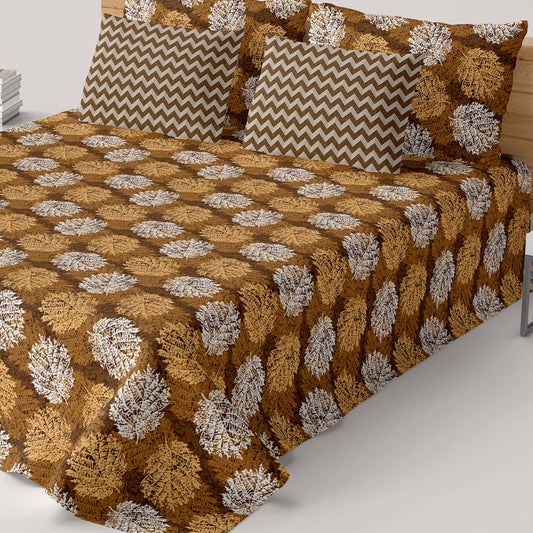 Xara Brown Leaf Design Bed Sheet Set - 7342-7343