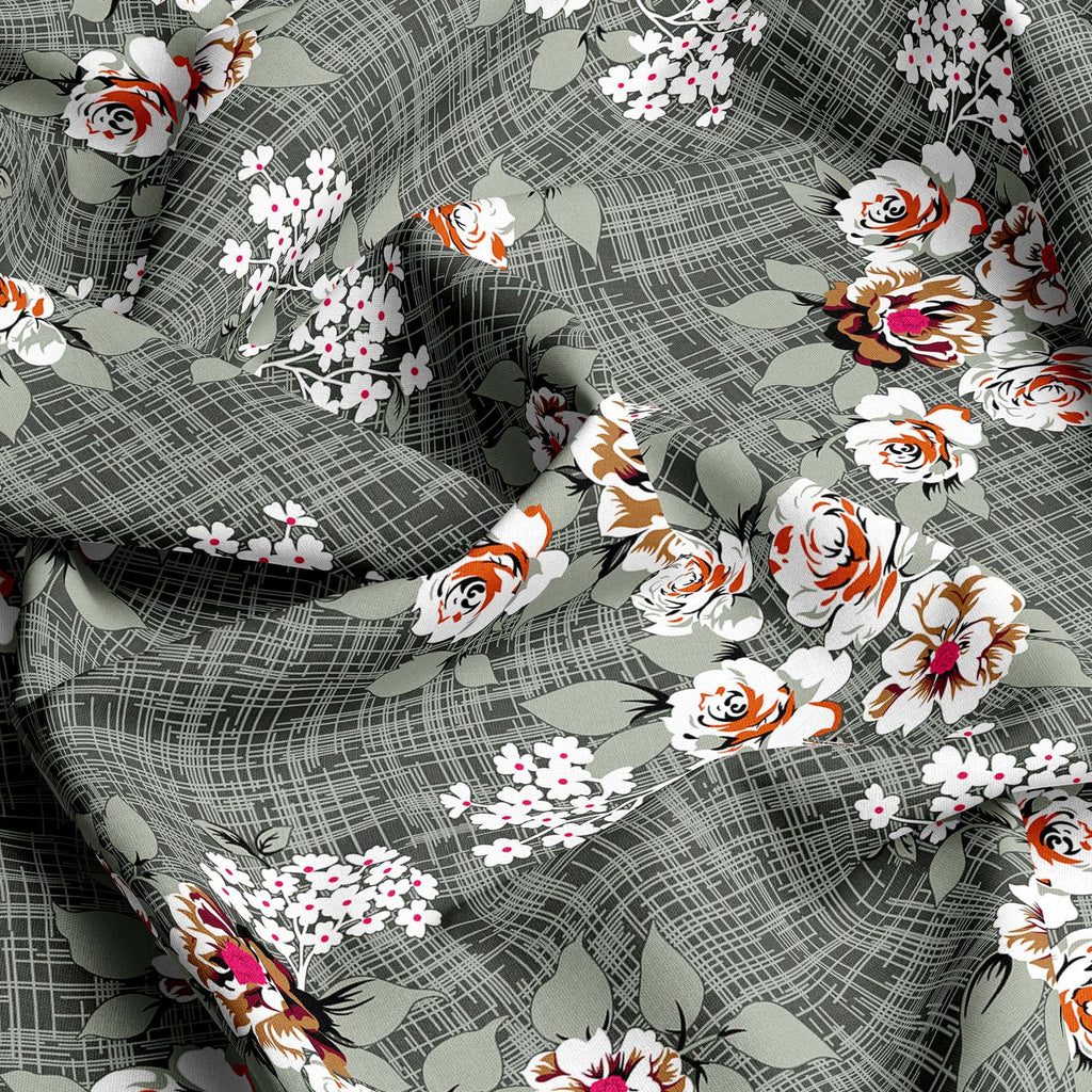 Xara Dark Grey Floral Bed Sheet Set - 7715-7716