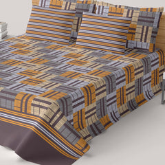 Xara Dark Mauve Geometric Bed Sheet Set with Striped Pillows - 8165-8166